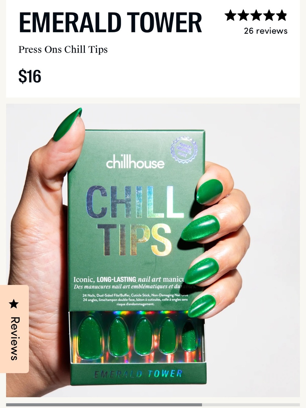 Chillhouse Chill Tips Press On Nails in Round Emerald Tower